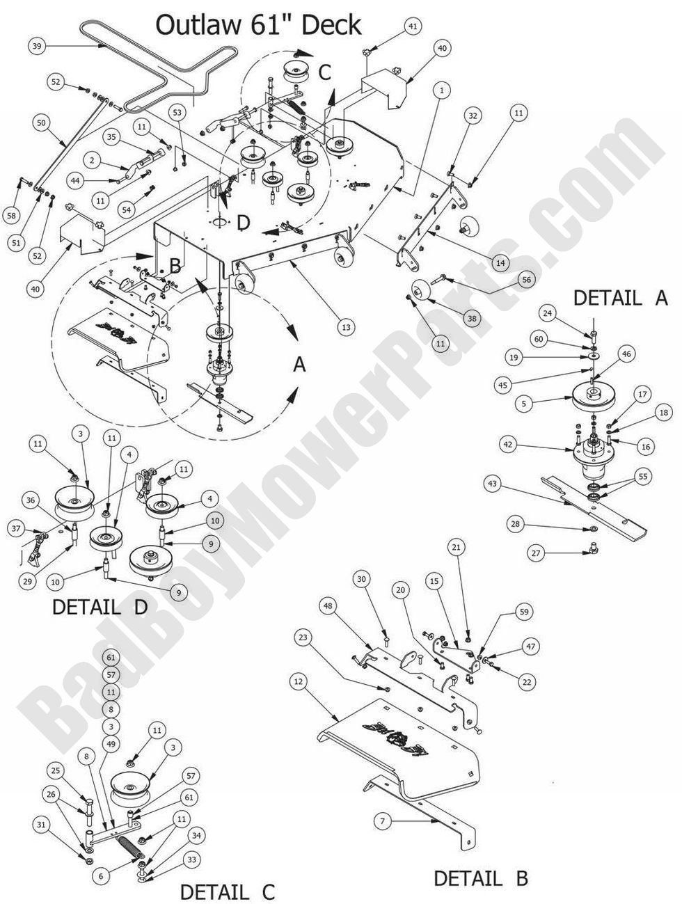 989 - Bad Boy Mower Parts Lookup > 2014 > Outlaw & Outlaw Extreme > 61\" Deck Assembly